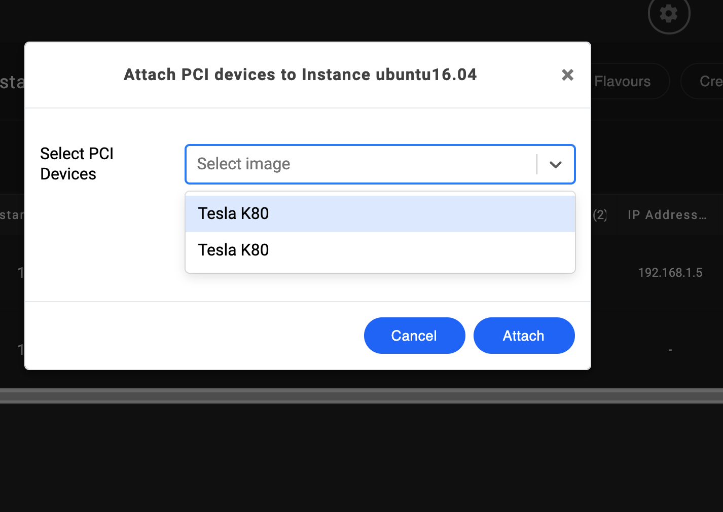 Attach PCI devices screen