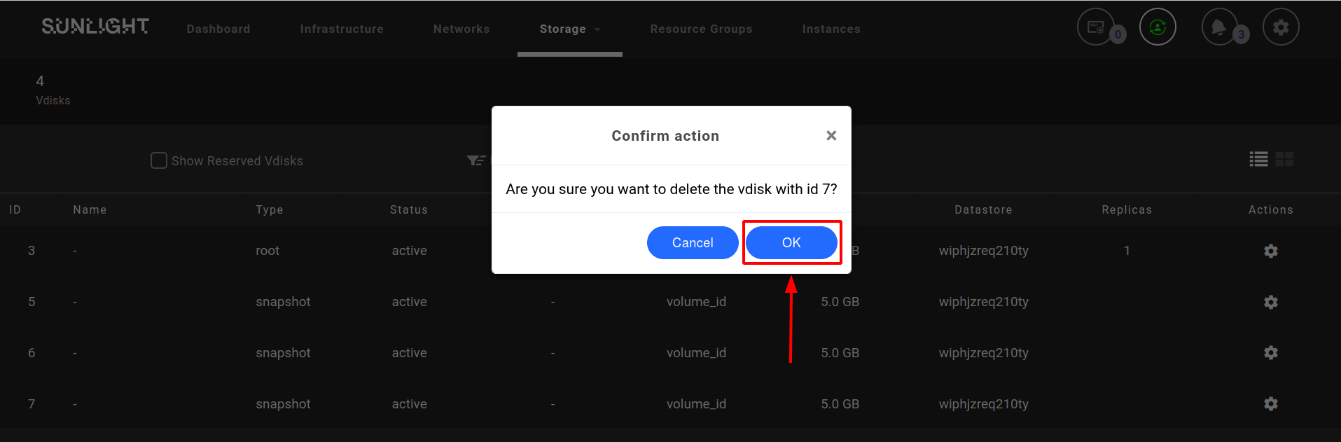 Confirm delete snapshot vDisk