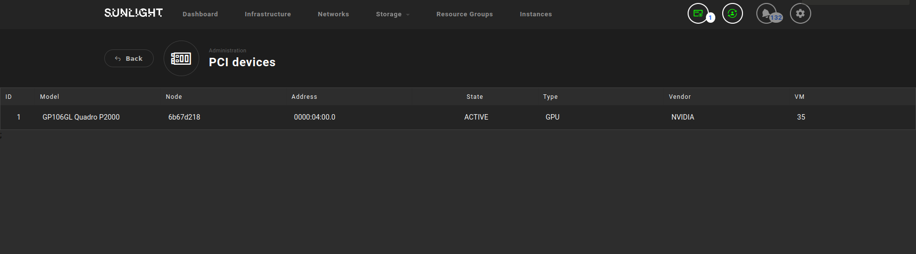 PCI device admin settings details