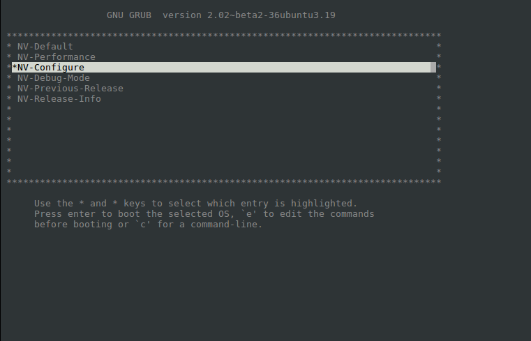 Grub boot nv_configure option