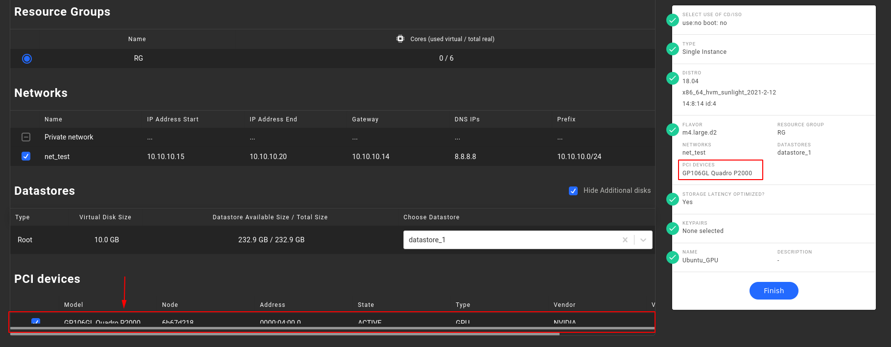 Select GPU device during the instance creation