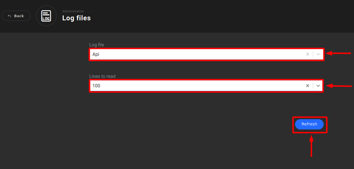 Select log file - lines