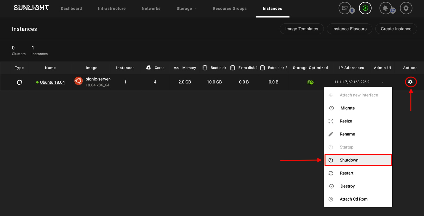 Shutdown the VM