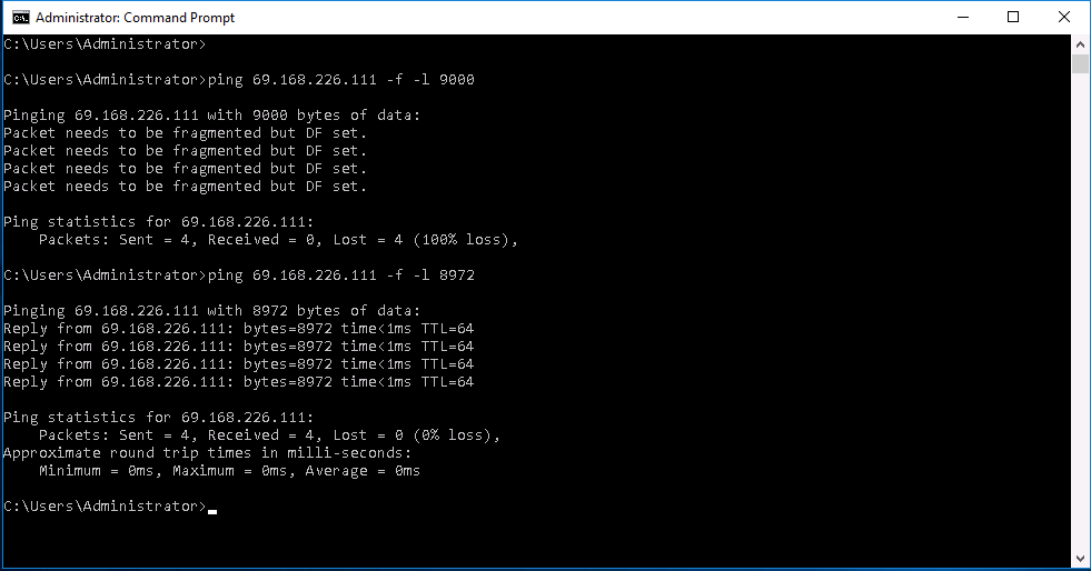 Test interface MTU 