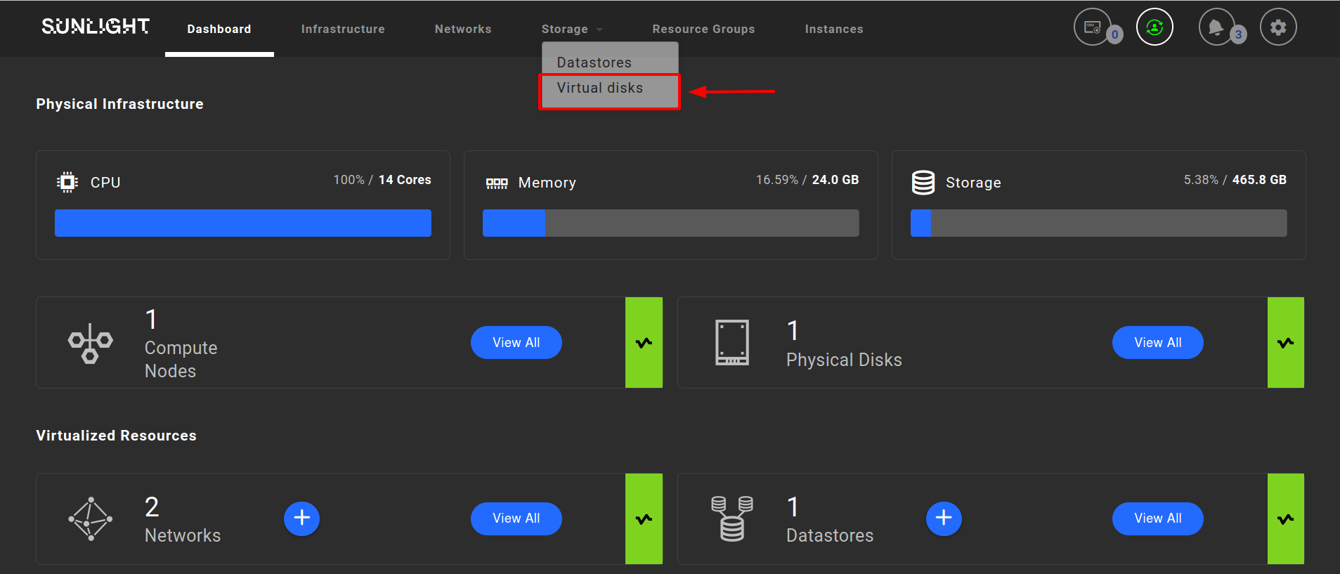 vDisk dashboard navigation