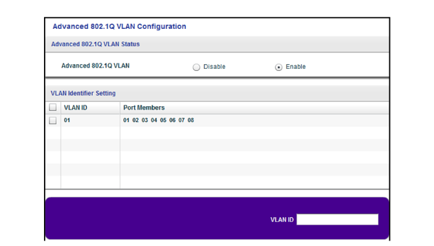 Netgear VLAN identifier table