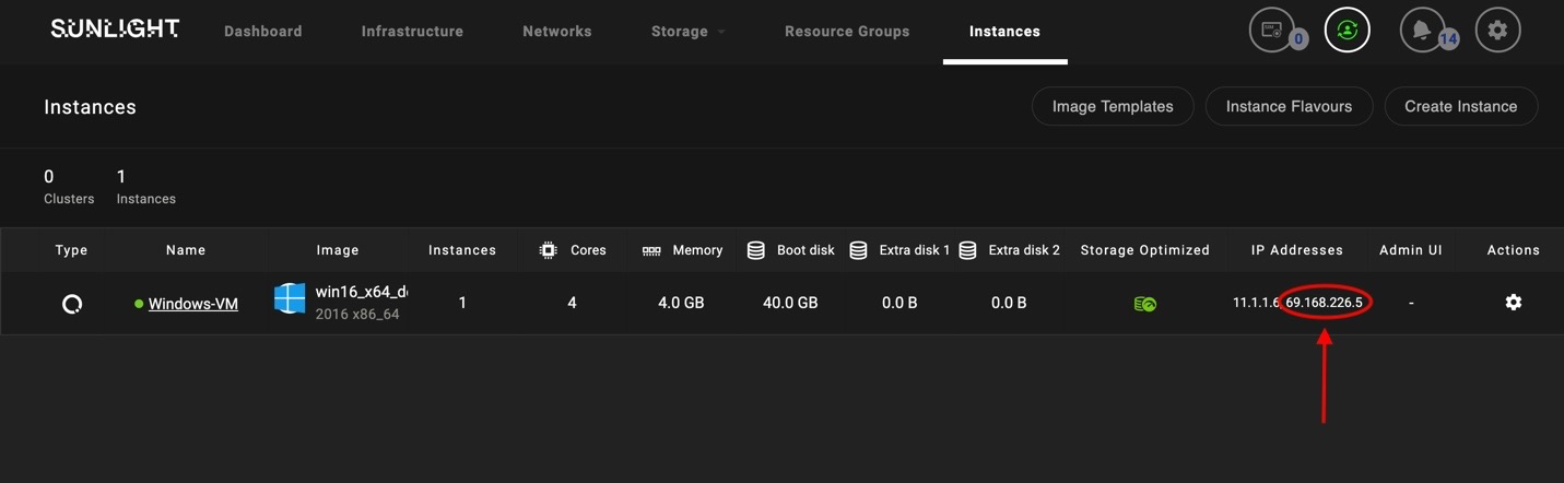 Windows instance IP address